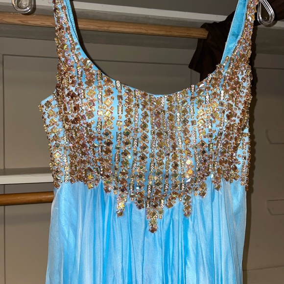 Blue and Gold Beaded Prom Dress - Picture 3 of 5